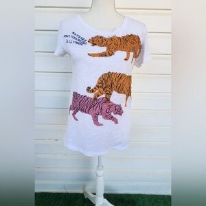 J. Crew Tiger Print Cotton T-Shirt "Stripes Are Always In Style" In French!